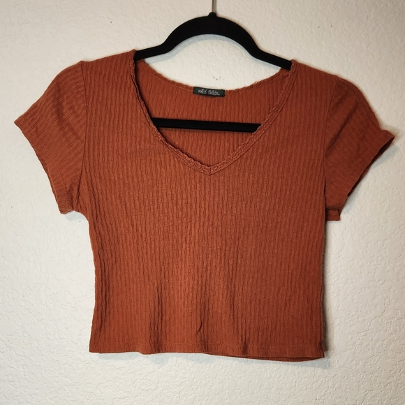 wild fable Tops - Wild Fable V-Neck Orange Crop Tee, Size Small